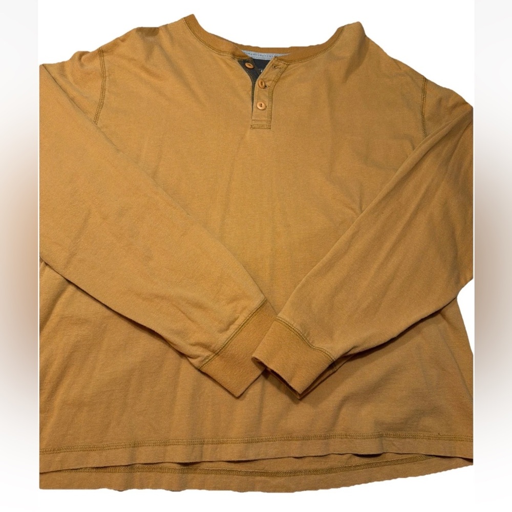 Ruff Hewn mens XL Golden TAN Cotton Henley Shirt button Neck Pullover WELL WORN